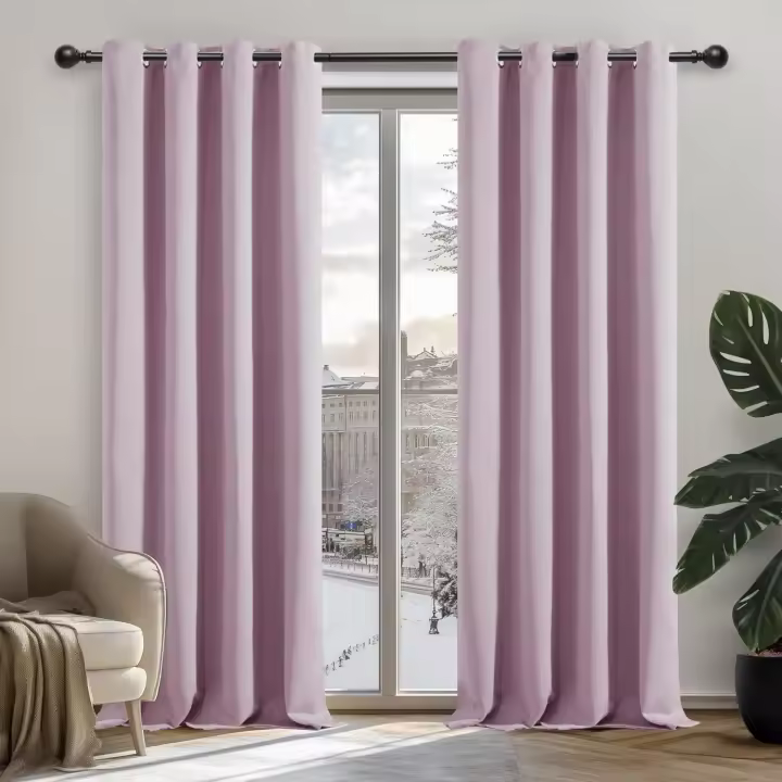 Cortinas Opacas con Aislamiento térmico y antifrío, Cortinas para Dormitorio Juvenil, diseño Moderno, con Ojales, 132 x 214 cm, Rosa pálido, 2 Unidades - 1