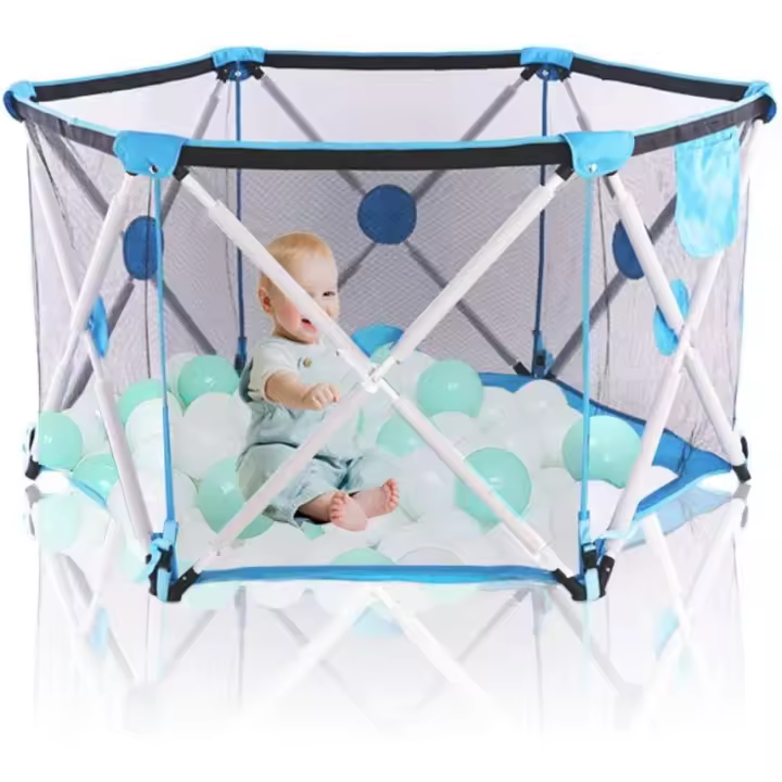 Parque Infantil para Bebé con Bolsa de Almacenamiento de Malla Transpirable Súper Suave Plegable y Portátil Hexagonal para Niños de 0 a 4 Edades - 1
