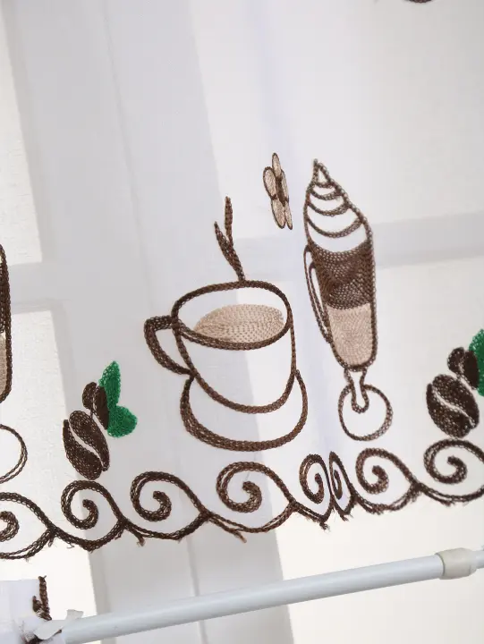 Cortina Corta De Tule Para Ventana Decorativa Con Bordado De Granos De Café 1PC Decoración Para Sala De Estar Y Café Tienda - 1