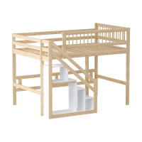 140*200, Escalera with mantimiento, Barandillas Altas, Cuna, Cama Juvenil, Somier de Madera Maciza, Colour Madera - details 4