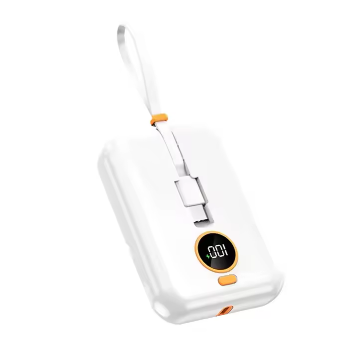 DAM. Powerbank 10.000mAh con carga rápida PD22,5W, cable USB-C y Lightning integrado. Pantalla led de carga. 8x2,5x6cm - 1