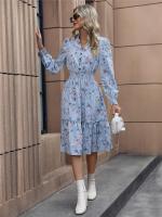 Vestido Casual De Mujer Con Estampado Floral Cuello V Manga Larga A-Line Longitud De Rodilla Cintura Alta Primavera Otoño Invierno - details 11