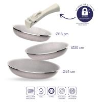 Juego de 8 pcs: 5 sartenes Ø18Ø20Ø24cm(x2)Ø28cm y 3 Cacerolas Ø16Ø18Ø20cm en aluminio prensado con revestimiento ILAG con 3 mangos extraibles - details 2
