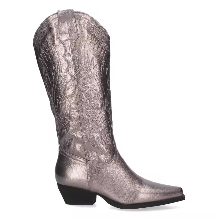 PuntoSalao Botas cowboy tacón metalizadas grabado cómoda mujer color gris - 1