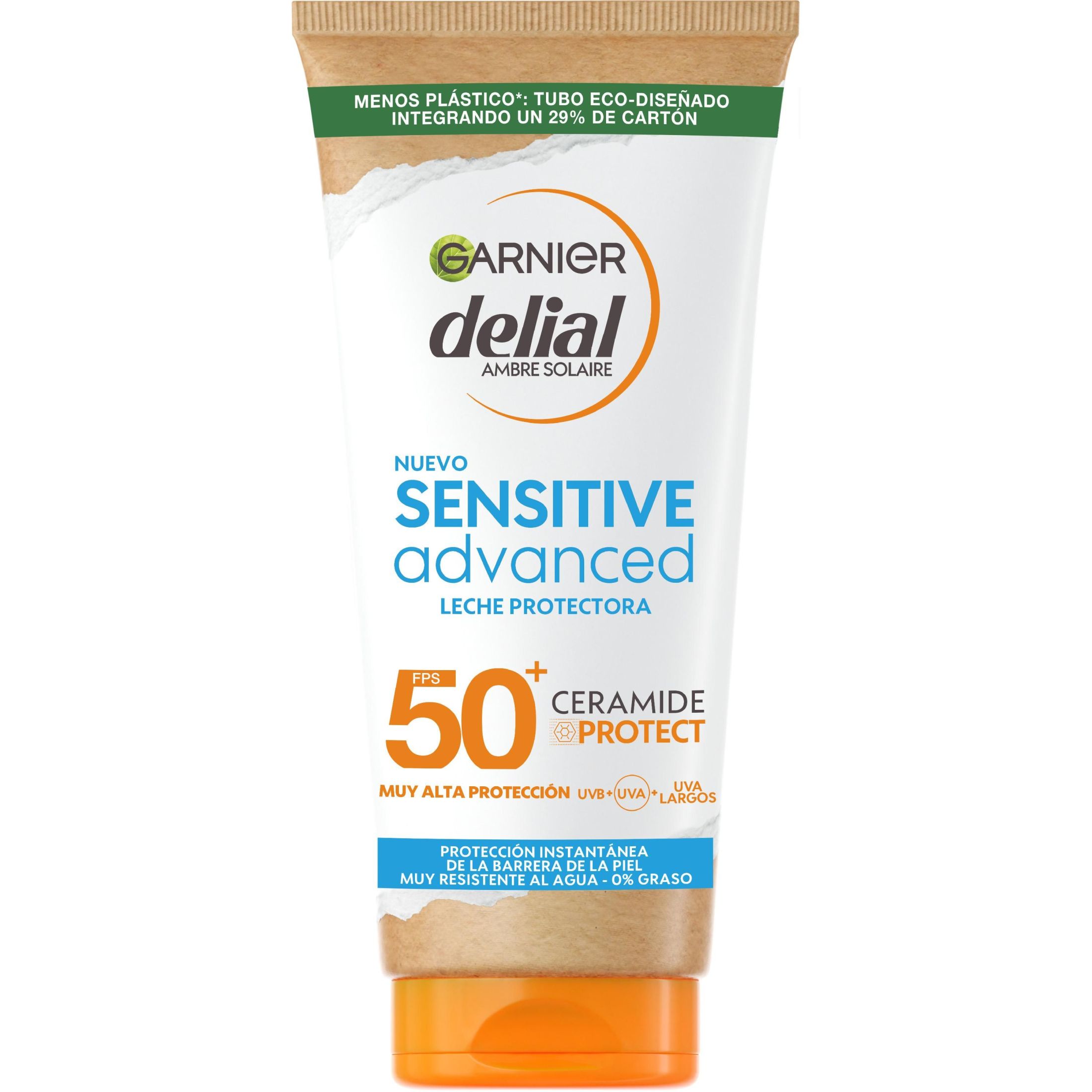 Garnier Delial Sensitive Advanced Leche Protector Solar para pieles claras, sensibles e intolerantes al sol IP50+ - 175 ml.
