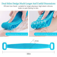 Cepillo trasero de baño de silicona, cepillo trasero de baño extra largo de 76cm, cepillo corporal de larga duración y fácil de usar, azul de 30 pulgadas - details 1