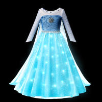 Vestido De Princesa Elsa Reina De La Nieve Con Luz LED Para Niñas Ropa De Fiesta De Halloween Y Carnaval Disfraz Infantil De Cosplay Talla A-Line Material COTON Y POLYESTER - details 0