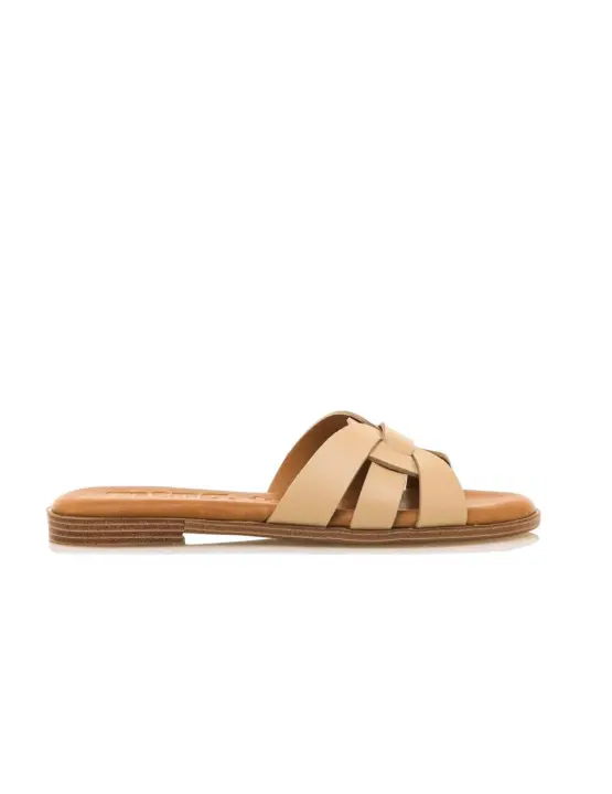 Sandalias Mustang Serraje Laminado Mujer Beige - 1