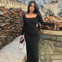 Vestido Largo De Manga Suelta Dulzura Para Mujer En Color Negro Estilo Bodycon Con Cierre De Lazo Sexy Y Club Para Fiesta Club Ropa De Calle Noche - details 2