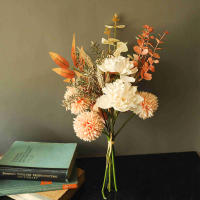 Bouquet De Flores Artificiales Otoño Rosa De Seda Hojas De Maple Dandelion Para Decoración De Hogar Bodas Halloween Y Otoño - details 9