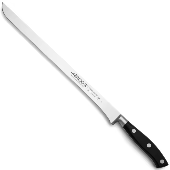 ARCOS Riviera - Cuchillo Jamonero Flexible (300 mm) - Hoja de Acero Inoxidable Forjado Nitrum® - Mango Negro de Polioximetileno (POM) - 1