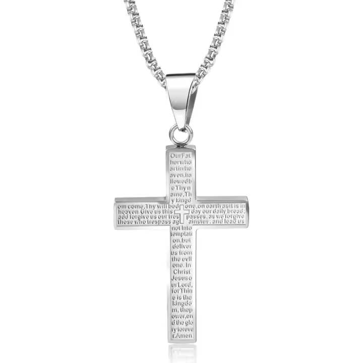 Collar de Cruz de Plata y Acero Inoxidable para Hombre,Colgante de Cruz con Cadena de 60 cm,para Hijos Día del Padre,Graduación - 1