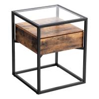 Mesa auxiliar con cristal templado, cajón y repisa, rústica, mesita de noche, marco de hierro estable, decoración para salón y habitación - details 0