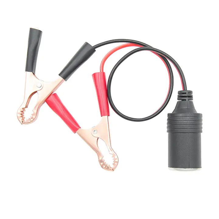 Clip de batería a base de cargador de automóvil Convertidor de corriente hembra con pinza de cocodrilo a encendedor de cigarrillos Cable de alimentación de emergencia para automóvil - 1