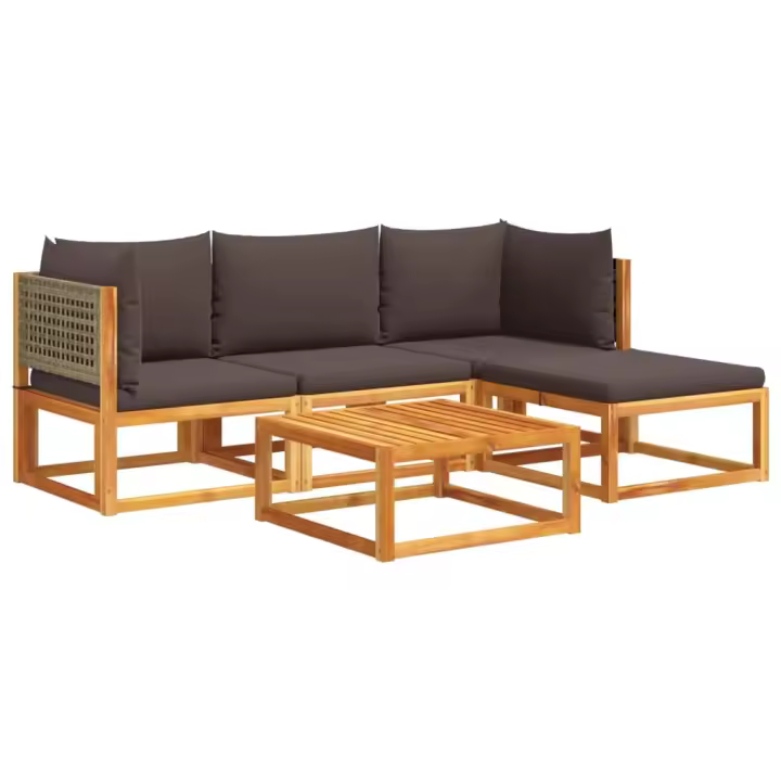vidaXL Set de sofás de jardín con cojines 5 pzas madera maciza acacia - 1