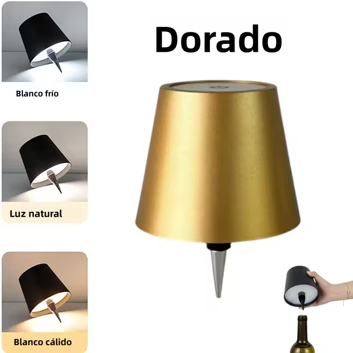 Lámpara De Vino Inalámbrica 3 Colores Y Dimmer Sin Fin Recargable Tipo C Para Botellas De Vino Barra Luz De Escritorio - 1