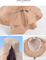 Gorro De Verano Para Mujer Protección UV Sombrilla De Sol Con Visera Ancha Para Pesca Senderismo Y Uso Exterior Capa De Poni - details 4