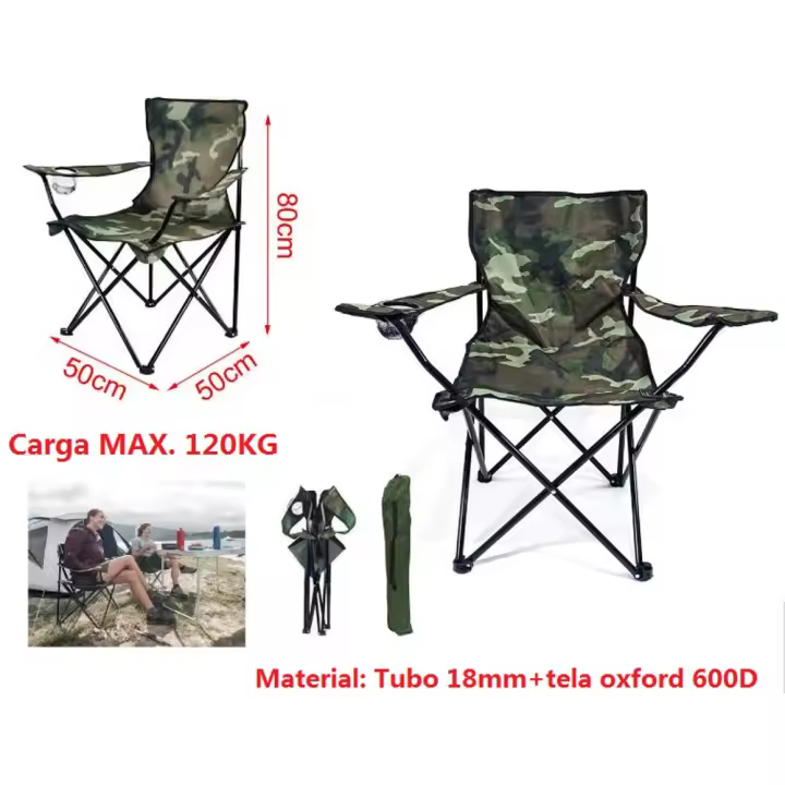 Silla de Camping Plegable con Portavacos y Bolsa de Transporte para Acampada, Picnic, Montaña y Pesca - 1