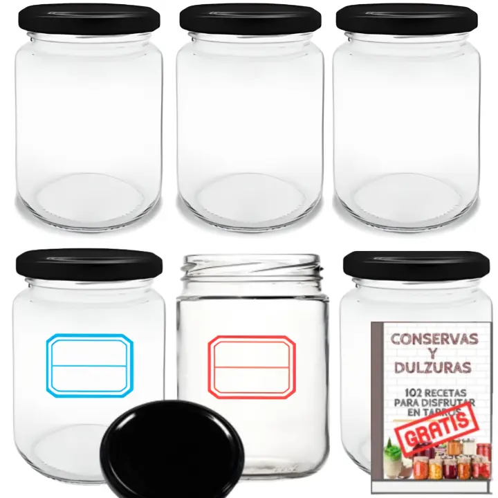 MundoTarros - Tarros de Cristal de 250 ml con Tapa de Rosca Hermética + Ebook de 102 Recetas - Tarritos para Postres, Mermelada, yogur, salsas - Incluye Etiquetas - 1