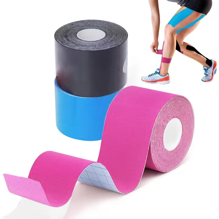 Cinta Kinesio 3 Rollos 5 m x 5 cm, Cinta deportiva impermeable, Cinta Kinesiológica transpirada Y 7 días de adhesión, Cinta elástico trans, tiras de Fisioterapia (negra, Azul, Rosa) - 1