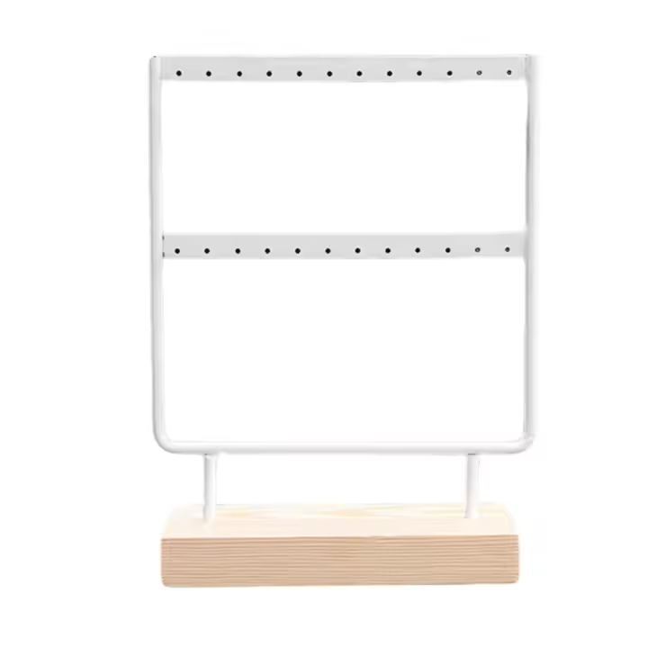 Estante de presentación de pendientes, Base de madera, soporte de Metal para pendientes, soporte de exhibición, organizador, 24 agujeros, blanco - 1