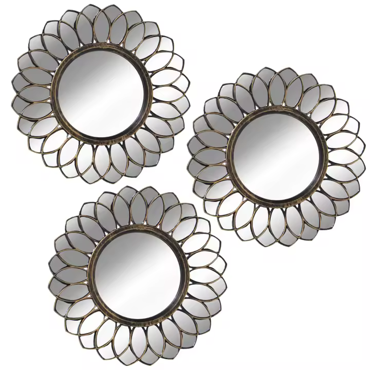 Set 3 adornos pared espejo con melamina dorada 25cm - 1