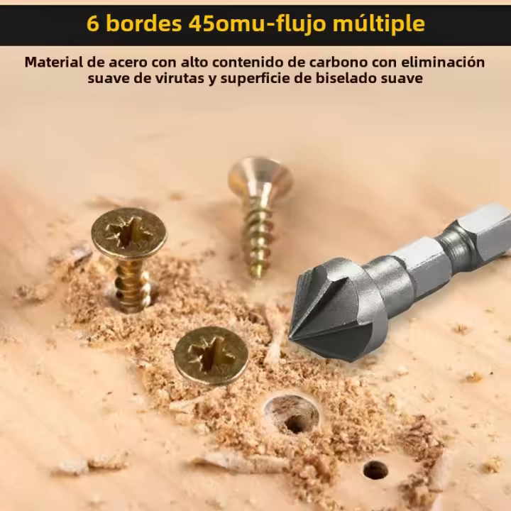 Broca De Corte De Ángulo 90 Grados 1/3PC Con Punta De Chamfer Para Carpintería Y Trabajo En Madera Broca De Hexágono 1/4" Para Eliminar Arrugas - 1