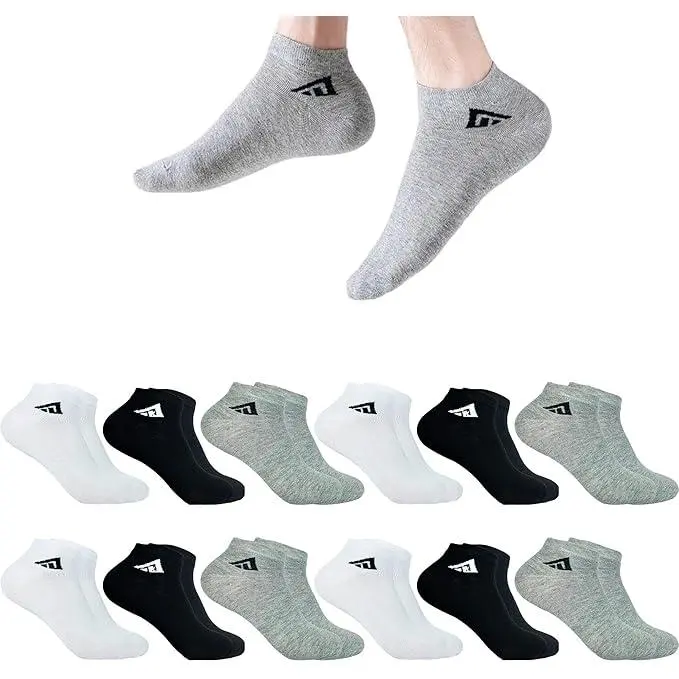 12 Pares Calcetines Tobilleros Hombre y Mujer - 95% Algodón - Paquete de 12 Pares (Blanco, Negro, Surtido) - Transpirables, Suaves y Absorben Humedad - 1