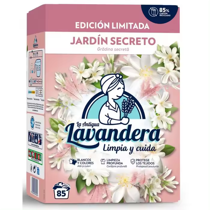 La Antigua Lavandera -Detergente en polvo- Jardín secreto  85 dosis Limpia y cuida 4.650kg - 1