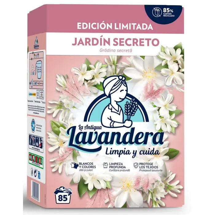 La Antigua Lavandera -Detergente en polvo- Jardín secreto  85 dosis Limpia y cuida 4.650kg - 1