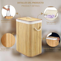 LUTODY - Cesta cesto de Ropa Sucia con Tapa y Asa Ergonómica de Cuerda - Cesta Colada de Bambú Lavable y Extraíble - Capacidad de 72 L para Tendedero, Terraza y Dormitorio - details 1