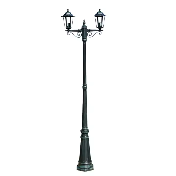 vidaXL Farola de jardín 2 brazos 215 cm verde oscuro/negro aluminio - 1