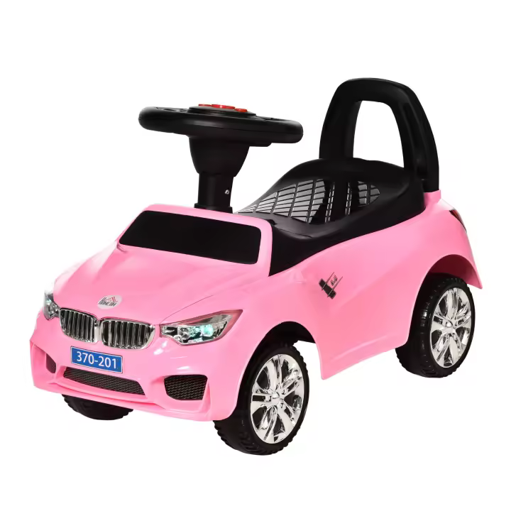 HOMCOM Coche Correpasillos para Niños de 18-36 Meses Andador Correpasillos con Faros Música Bocina Volante Espacio de Almacenaje y Asa para Empujar 63,5x28x36 cm Rosa - 1