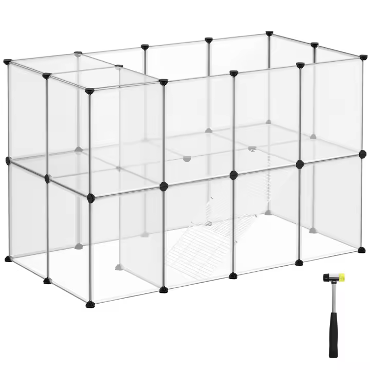 SONGMICS Valla para Mascotas, Parque para Cobayas con Suelo, Recinto Interior de Plástico Transparente para Hámsters, Conejos, Erizos, para Animales Pequeños, 145 x 72 x 57 cm, Blanco - 1