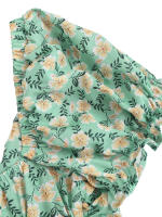 Vestido De Moda Para Mujeres Con Impresión Digital Y Abertura En El Centro Cuello En V Manga Puff Estilo Casual Largo Hasta La Rodilla - details 3