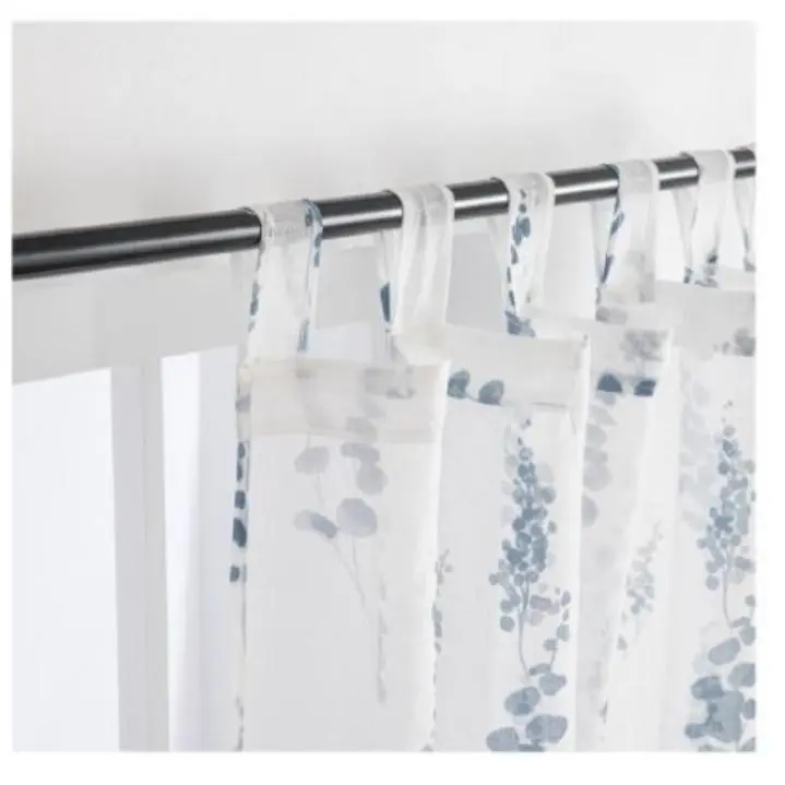 Cortina de cocina estampada con hoja de cesamo azul ,130x145cm. - 1