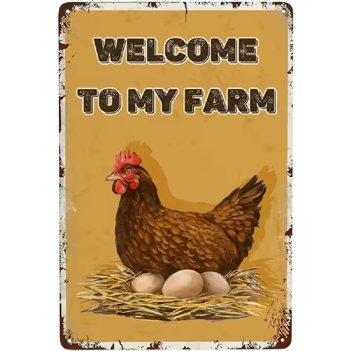 1pc Signo De Metal Vintage De Pollo Hen Bienvenido a Mi Granja Decoración Para Pared De Bares Estilo Americano Rectangular - 1