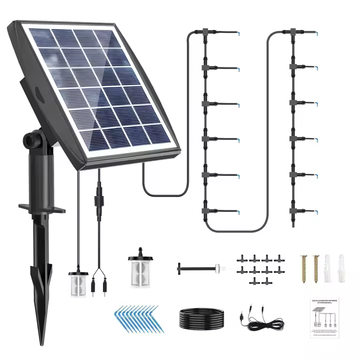 Sistema de riego solar automático para jardín, manguera de 10 m, compatible con 10 a 15 macetas, 6 modos de riego, con dispositivo antisifón. - 1
