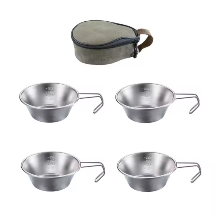 CAMPINGMOON Set De Camping De 4 Piezas Taza Sierra De Acero Inoxidable 310ml Con Estuche De Almacenamiento S220-4P+B - 1