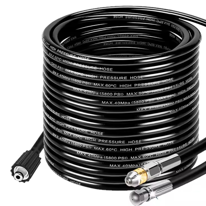 30M Manguera de limpieza de tuberías para limpiadoras de alta presión, WADEO 400 bar juego de limpieza de tuberías adecuado - con adaptador y boquillas - 1