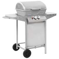 vidaXL Barbacoa portátil de gas con 2 zonas plateada acero inoxidable - details 0