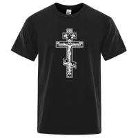Camiseta De Algodón Casual Para Hombre Estampado De Cruz Ortodoxa Y Ángel Pequeño Estilo Gótico Oscuro Manga Corta Para El Verano - details 1