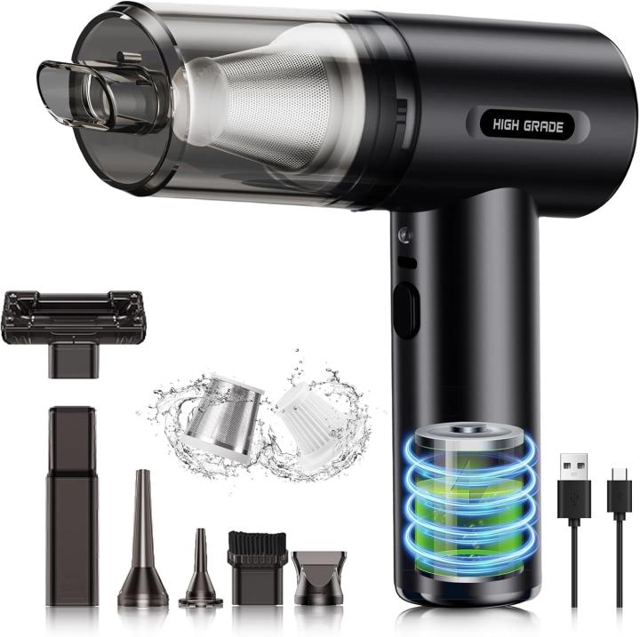 Aspiradora de Coche Potente,16000PA Aspirador de Mano sin Cable,4 en 1 Aspiradora de Mano,Doble Filtrado,Ligero y Recargable,Mini Aspirador y Soplador con Filtro HEPA para PC,Coche,Hogar,Oficina