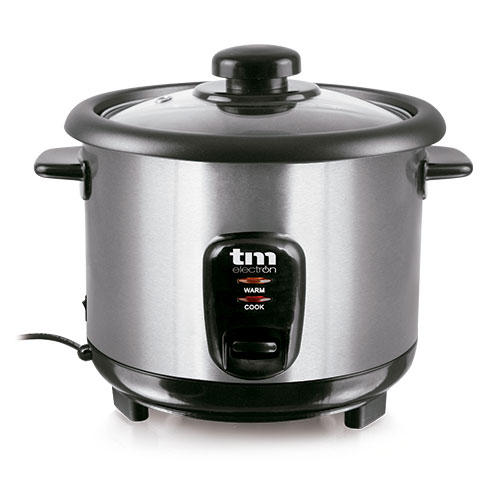 Stainless Steel Rice Cooker 1L 400W TM Electron with glass lid, automatic keep warm function, and non-stick inner pot, perfect for cooking up to 5 cups of rice. Ideal electric water heater for convenient meal preparation.