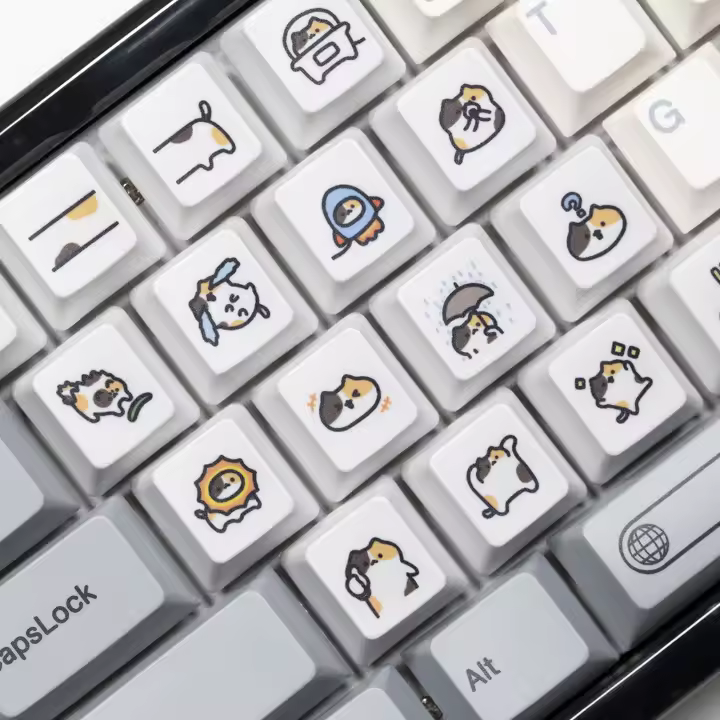 Keycap De Gato Calico Lindo Para Teclado Mecánico De Juego Con Estilo Meme Color Naranja Blanco Negro Subido Por Dye Compatible Con Stems MX - 1