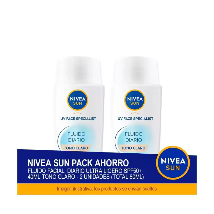 NIVEA SUN UV Pack Ahorro Facial Fluido Diario Ultra Ligero SPF50+ 40ml Tono Claro - 1