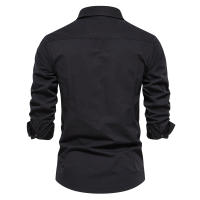 Camisa Militar Estilo Otoño AIOPESON 2023 Para Hombres Algodón 100% Con Bolsillos Color Sólido Slim Casual Manga Larga - details 6