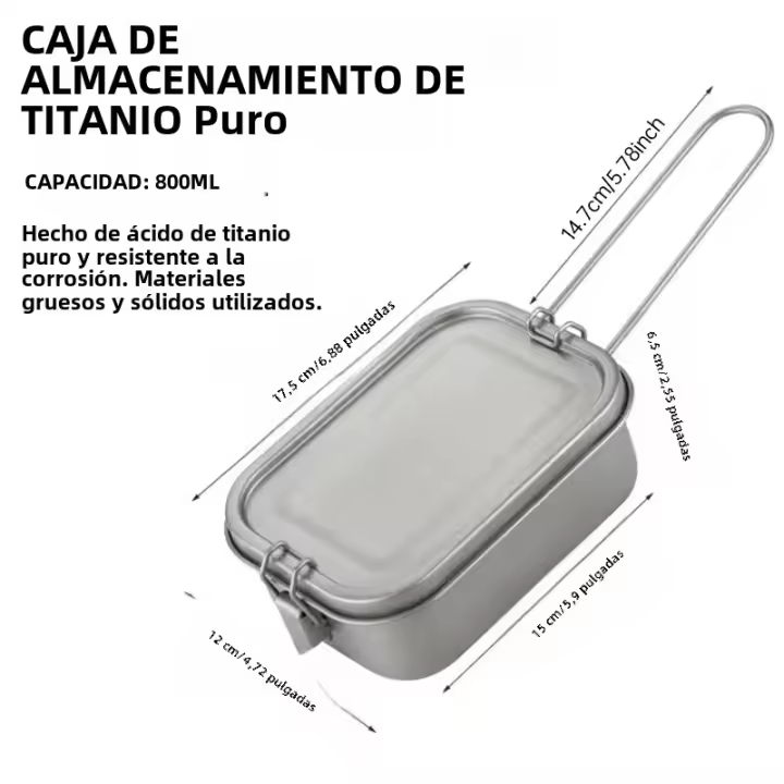 Caja De Almuerzo Plegable De Titanio Puro Para Exteriores Caja Bento De Camping Con Manija Portátil Sellada Para Estudiantes Caja De Picnic Con Mantenimiento De Frescura - 1