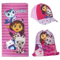 Mini Mochila Infantil Preescolar La Casa De Muñecas De Gabby + Toalla Gabby Para Playa + Gorra Gabby  - Cerdá - details 0
