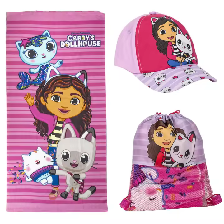 Mini Mochila Infantil Preescolar La Casa De Muñecas De Gabby + Toalla Gabby Para Playa + Gorra Gabby  - Cerdá - 1